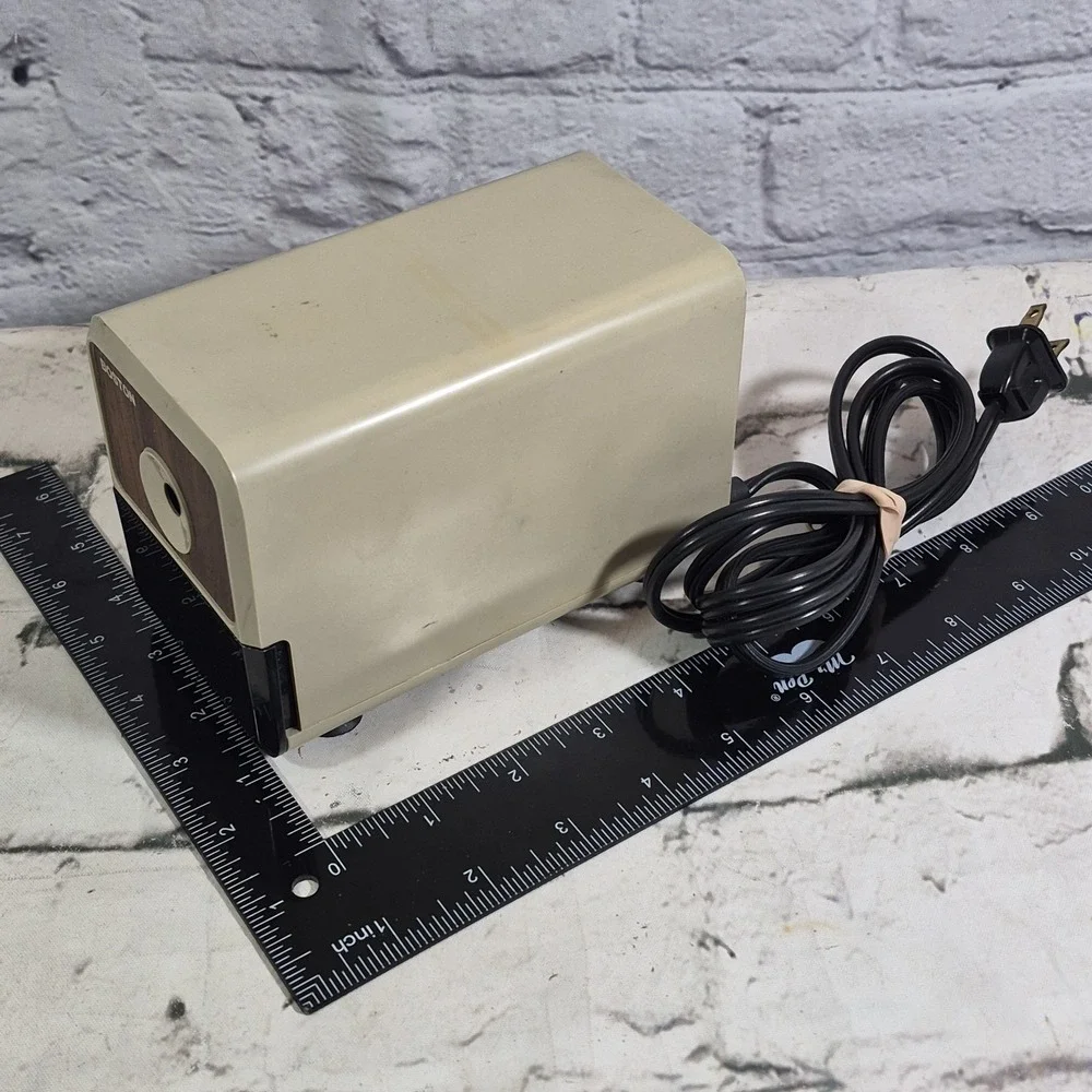 Vintage Boston Electric Pencil Sharpener Model 18 296A Cream Wood Grain Working